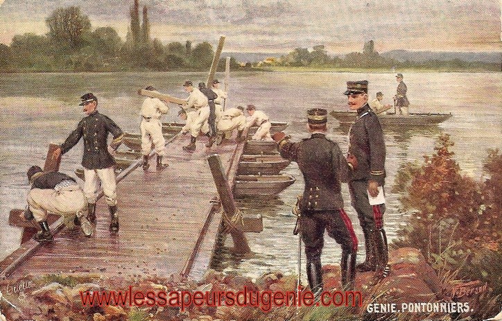 lancement d'un pont de bateau vers 1900